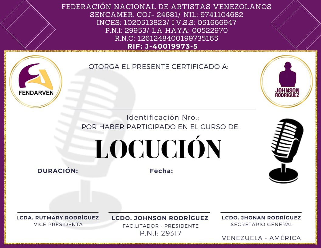 Certificado de Locución Parte delantera